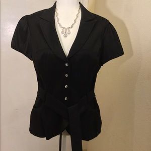 Black Taffeta Rhinestone Button Down Blouse